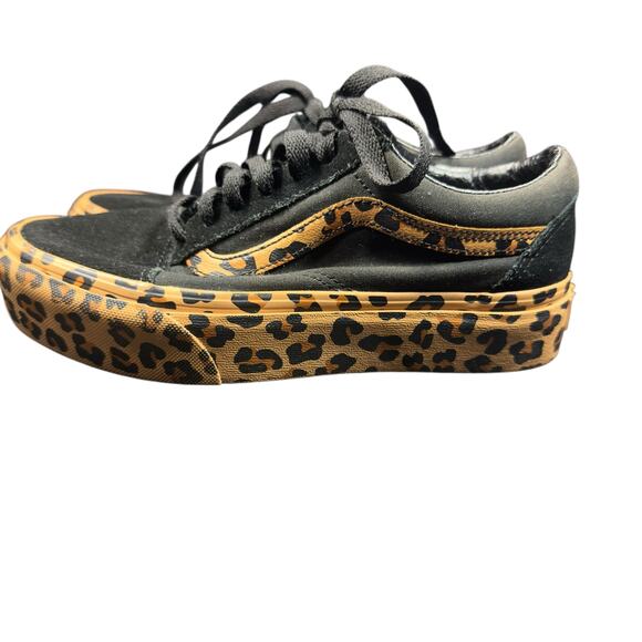 Women’s Vans Size 6.5 Leopard Print Black Platform Old Skool Style Skate Shoes - Picture 13 of 16